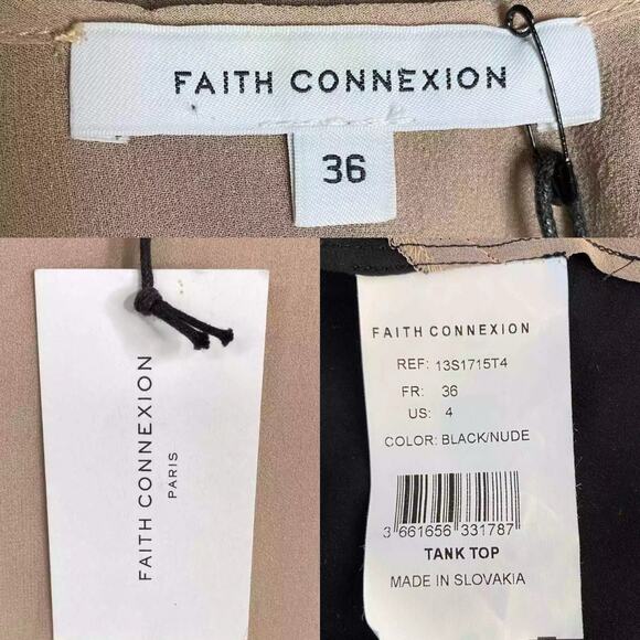 Faith Connexion Top Tank 4 Silk Black Beige Semi Sheer New - Picture 6 of 10